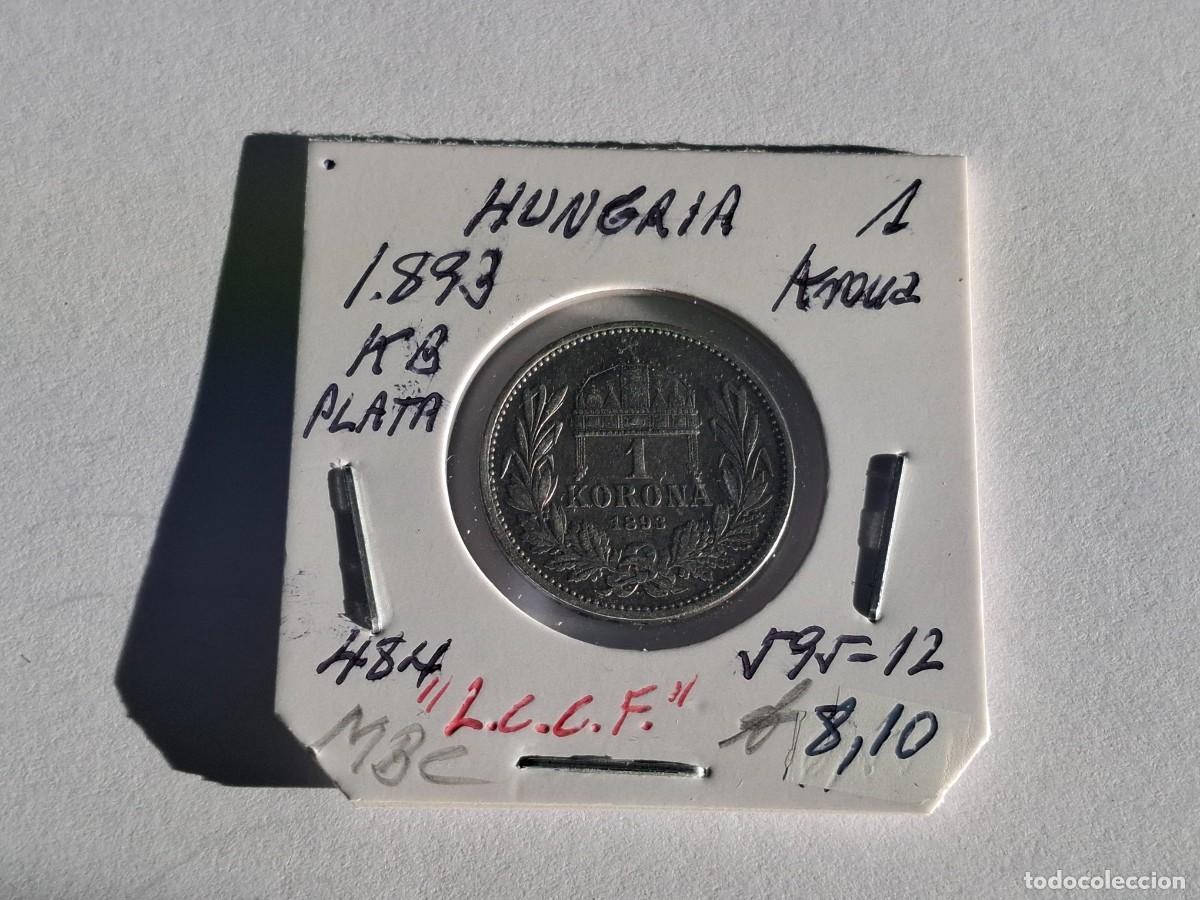 Monedas antiguas de Europa: 1 KRONA de PLATA de 1893 KB KM 484 HUNGRIA en MBC