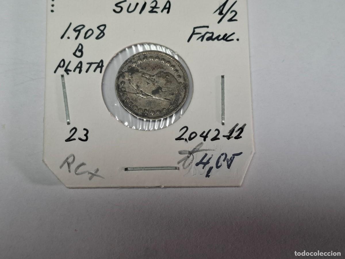 Old Coins of Europe: 1/2 FRANCO de PLATA de 1908 B KM 23 SUIZA en RC+
