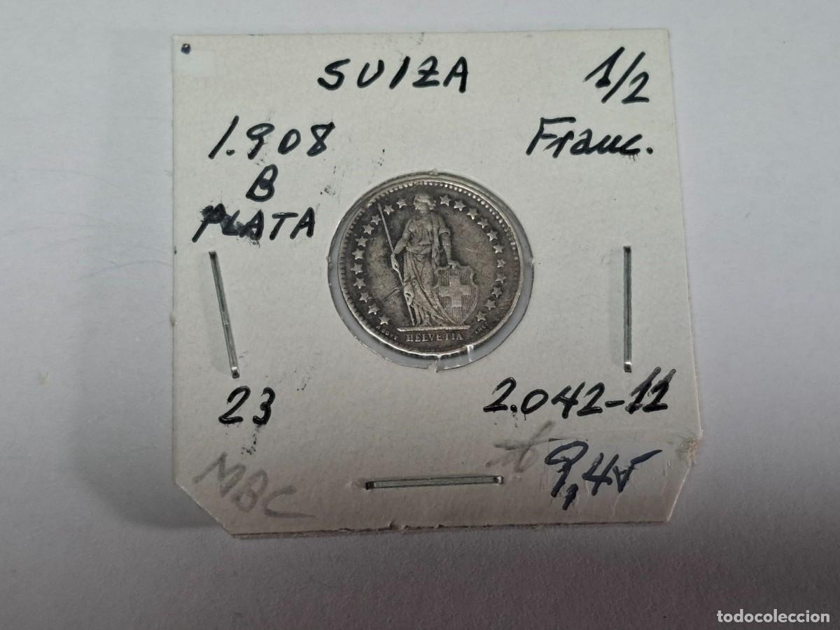 Monedas antiguas de Europa: 1/2 FRANCO de PLATA de 1908 B KM 23 SUIZA en MBC