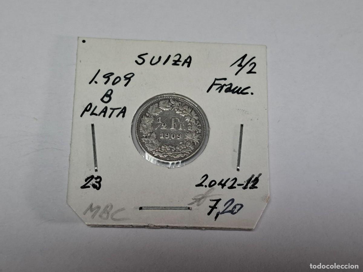 Monedas antiguas de Europa: 1/2 FRANCO de PLATA de 1909 B KM 23 SUIZA en MBC