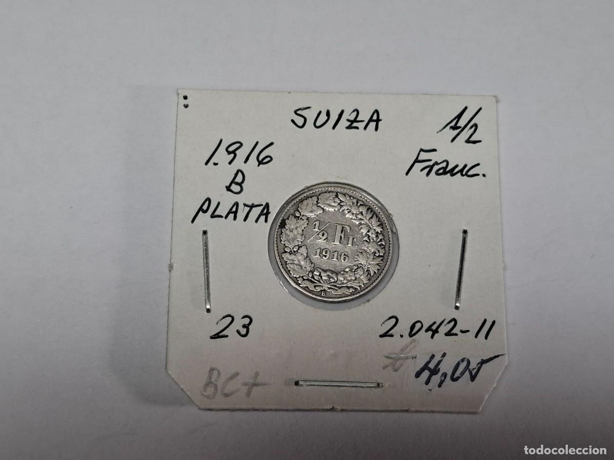 Monedas antiguas de Europa: 1/2 FRANCO de PLATA de 1916 B KM 23 SUIZA en BC+