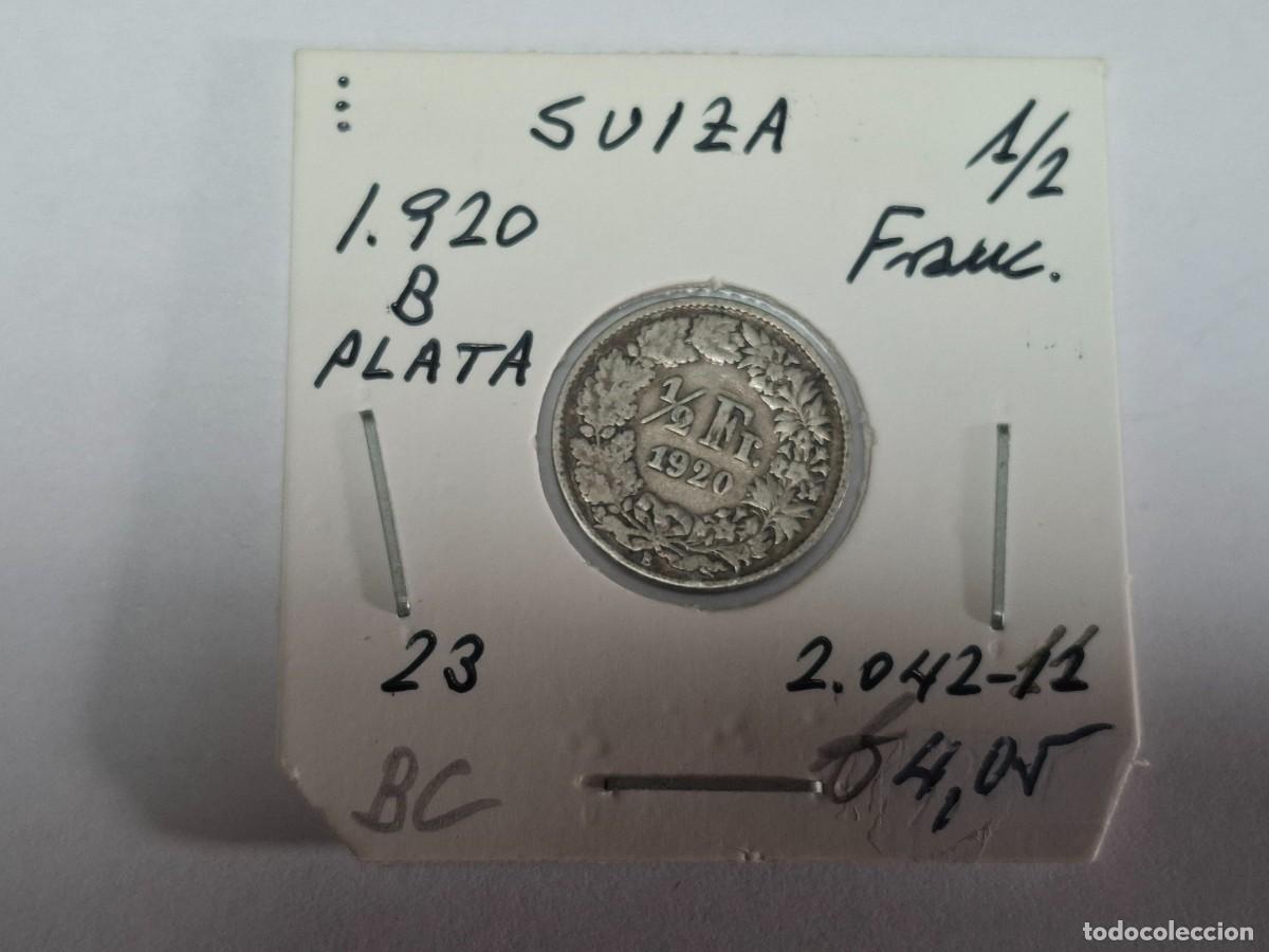 Monedas antiguas de Europa: 1/2 FRANCO de PLATA de 1920 B KM 23 SUIZA en BC