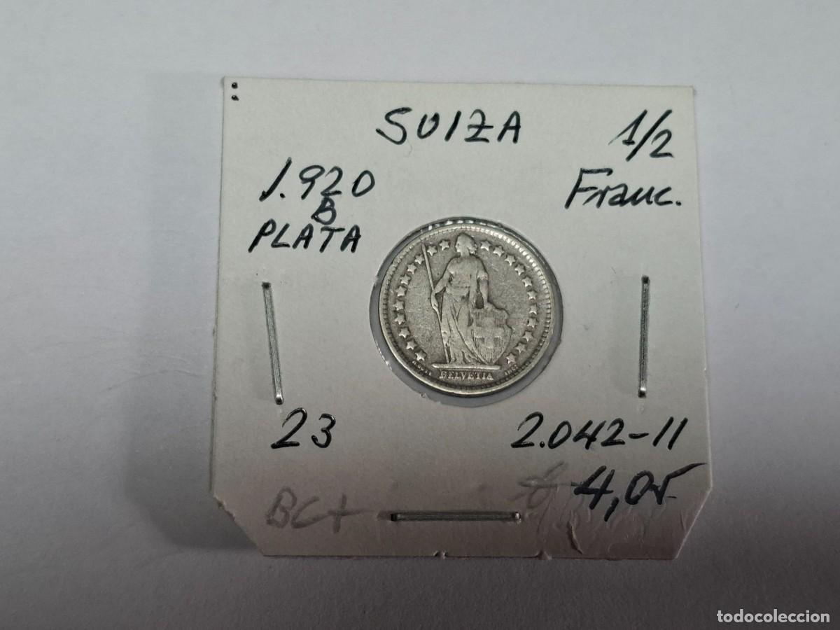 Monedas antiguas de Europa: 1/2 FRANCO de PLATA de 1920 B KM 23 SUIZA en BC+