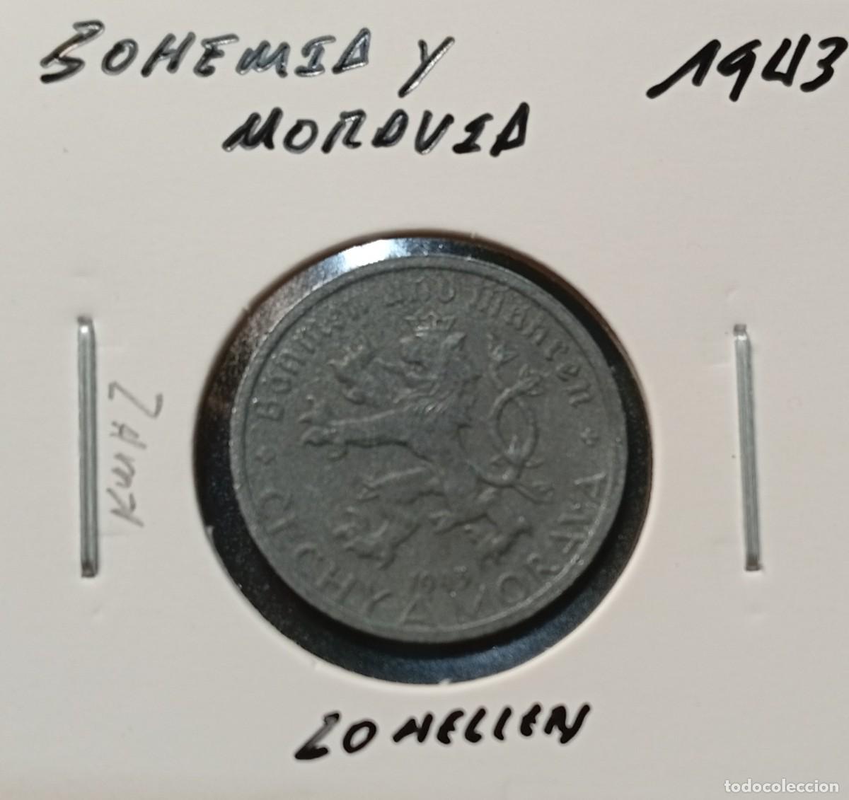 Monedas antiguas de Europa: BOHEMIA Y MORAVIA 20 HELLERS / HALERU 1943 KM#2 MBC.