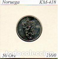 Monedas antiguas de Europa: NORUEGA 1990, 50 ORE, KM-418, SC; 0,95 &euro; 1