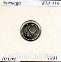 Monedas antiguas de Europa: NORUEGA 1991, 10 ORE, KM-416, SC; 0,95 &euro; 1