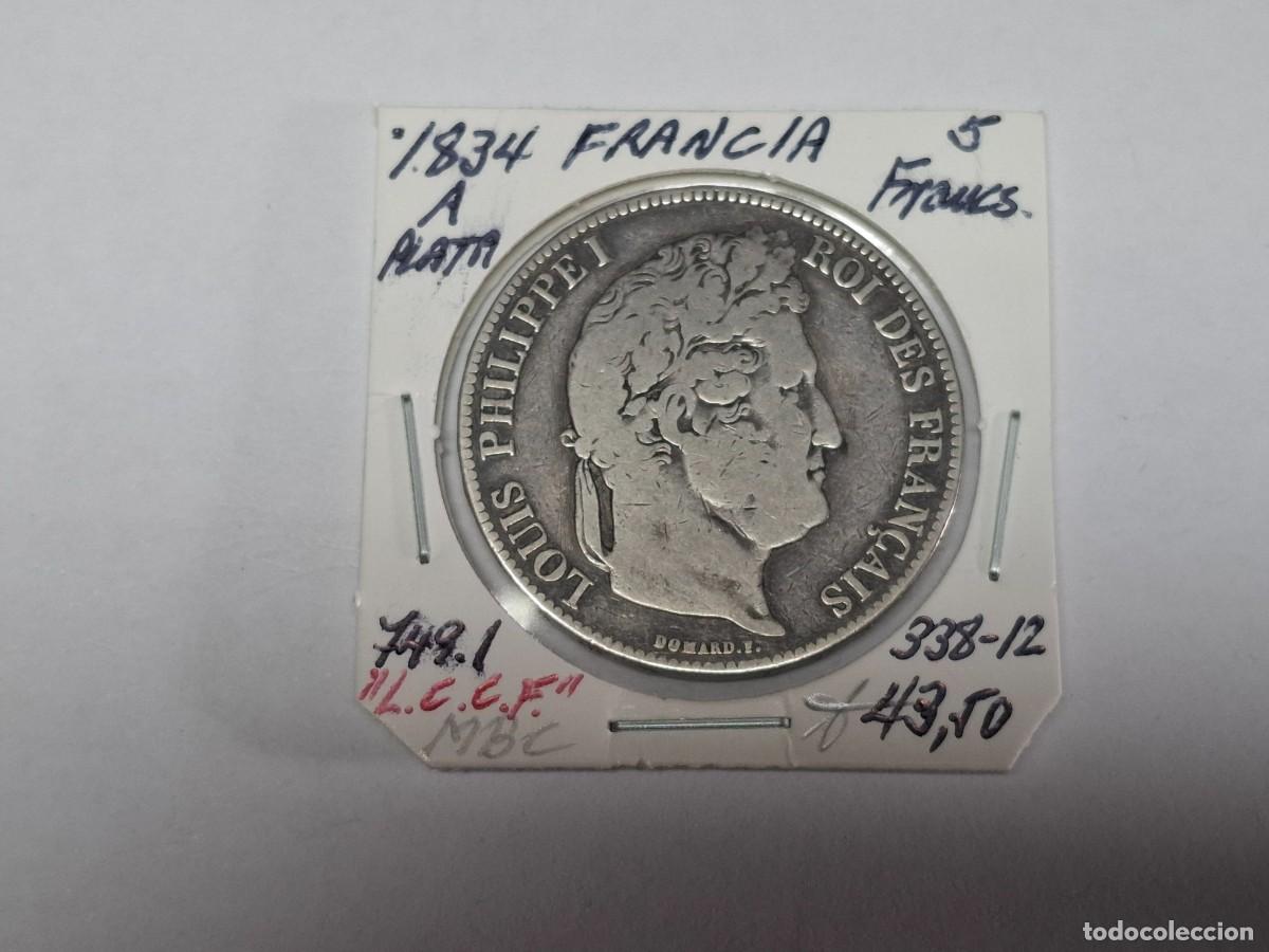 Monedas antiguas de Europa: 5 FRANCOS de PLATA de 1834 A KM 749.1 LUIS FELIPE I FRANCIA en MBC