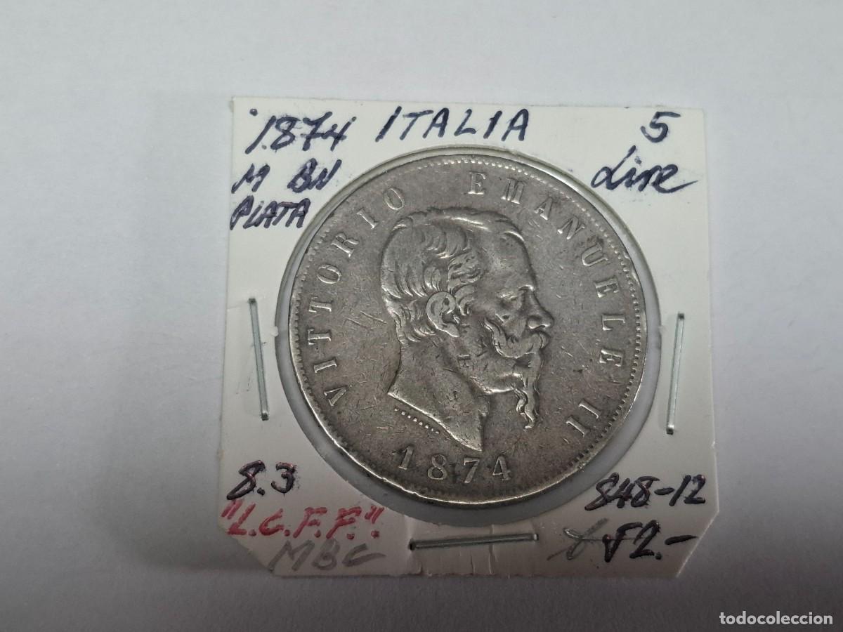 Moedas antigas da Europa: 5 LIRAS de PLATA de 1874 M BN KM 8.3 ITALIA en MBC