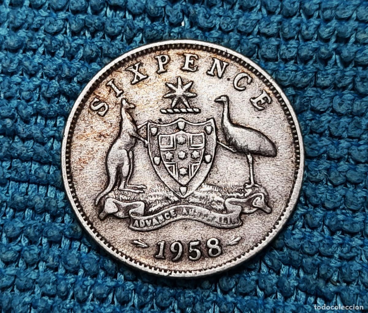 Monedas antiguas de Europa: Australia, Elizabeth II, 6 Pence 1958