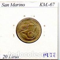 Monedas antiguas de Europa: SAN MARINO 1977, 20 LIRAS, KM-67, SC; 1,75 &euro; 1