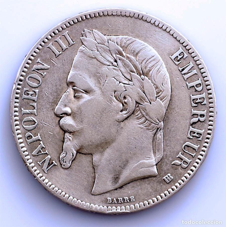 Monedas antiguas de Europa: SC-Francia-Napole&oacute;n III 5 Francos 1867 BB. Estrasburgo. Plata 24,9 g.
