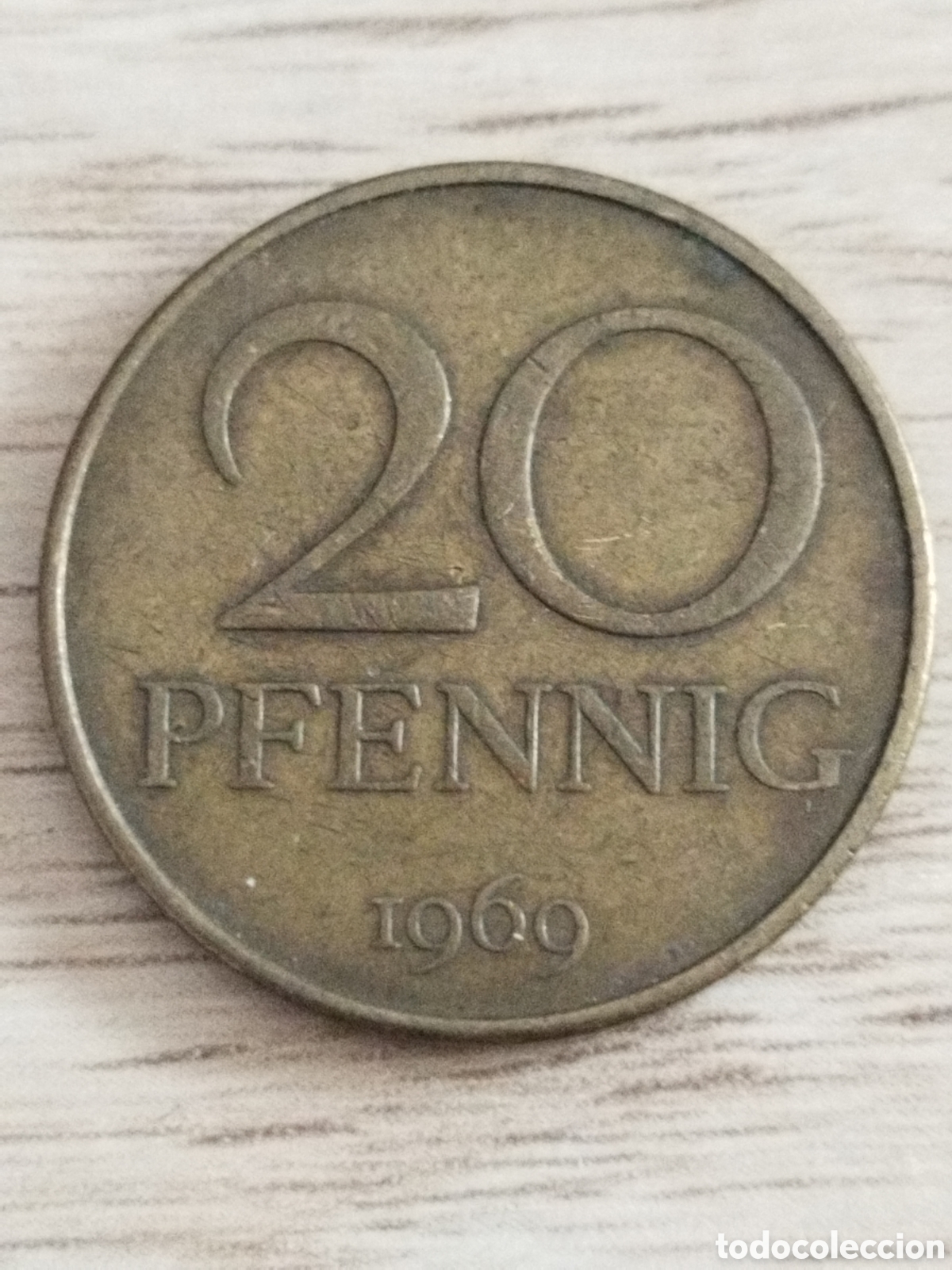 Monedas antiguas de Europa: Alemania RDA moneda de 20 pfenning de 1969 (sin marca de ceca)km#11 Berl&iacute;n