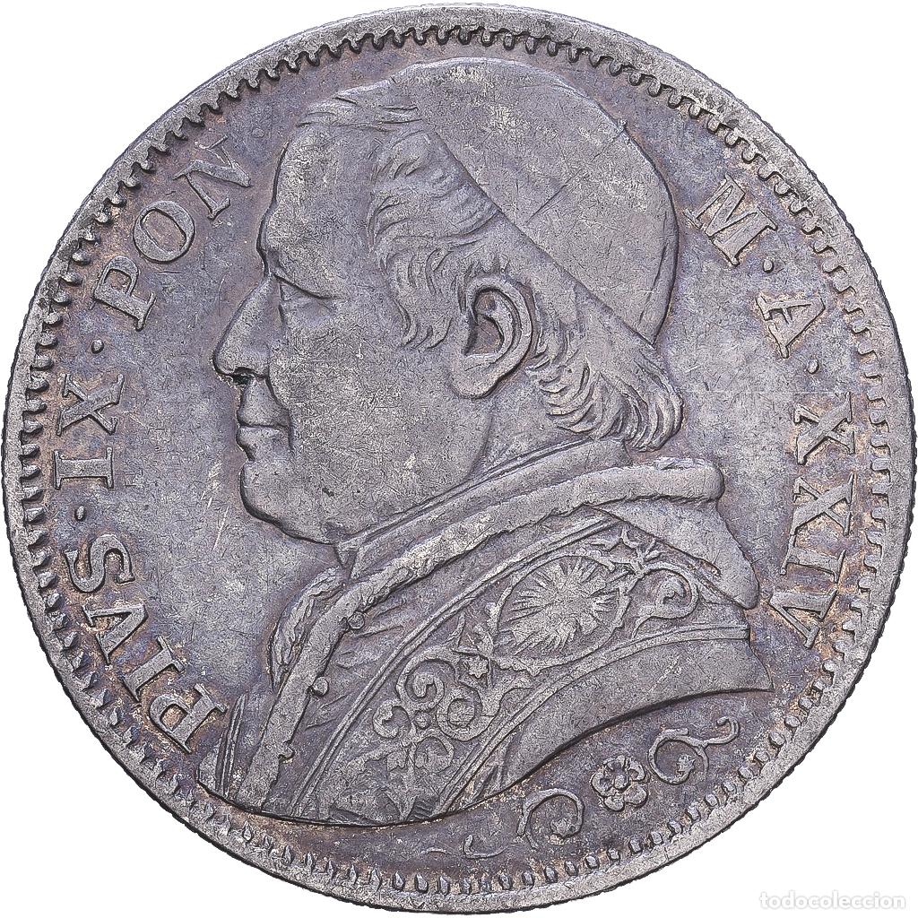 Monedas antiguas de Europa: [#1203491] CIUDAD DEL VATICANO, PAPAL STATES, Pius IX, 2 Lire, 1869, Rome, Plata, MBC+