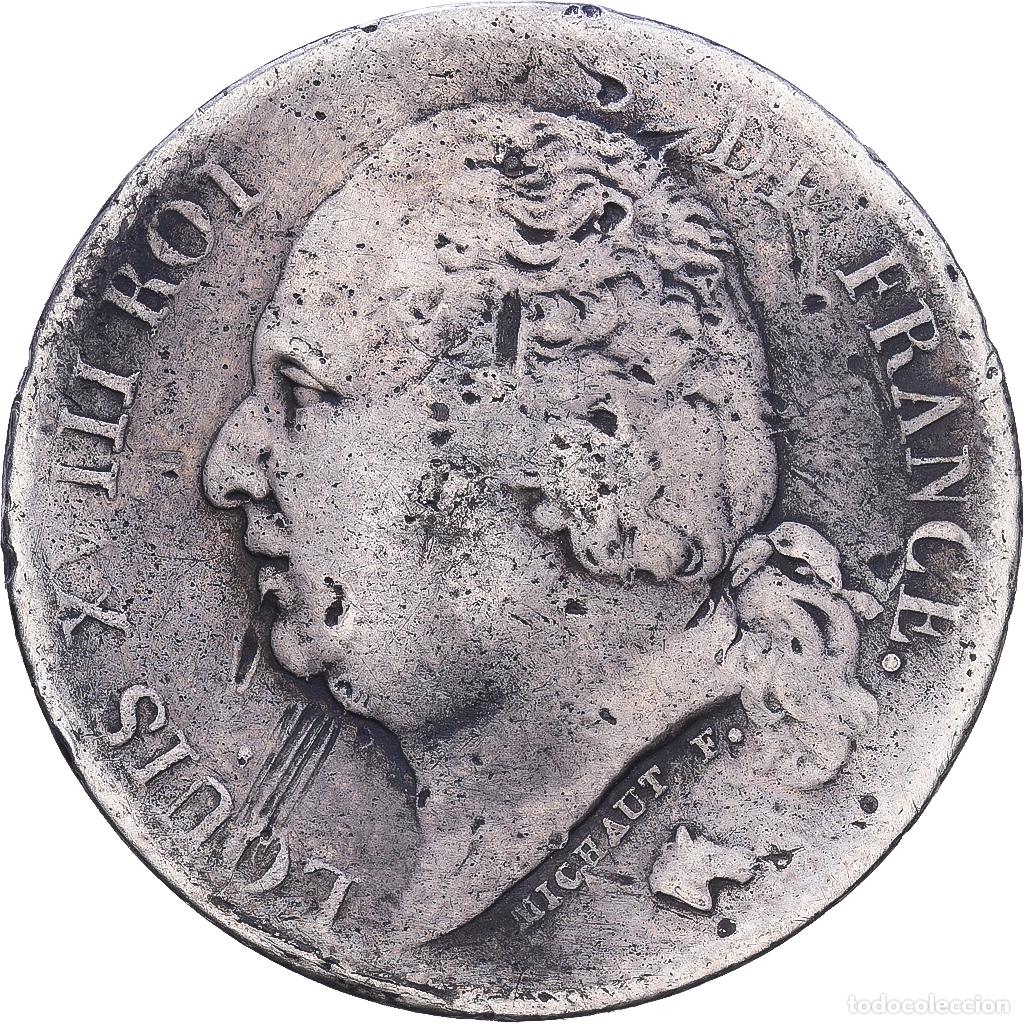 Monedas antiguas de Europa: [#1203492] Francia, Louis XVIII, Franc, Louis XVIII, 1823, Lille, Plata, BC+, KM:709.12