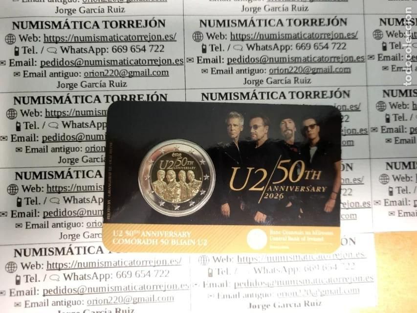 Monedas antiguas de Europa: Moneda 2 Euro Irlanda 2026 U2 Coincard