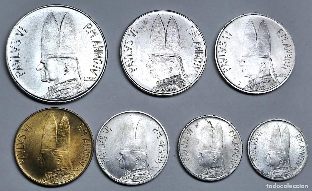Monedas antiguas de Europa: LOTE 7 MONEDAS VATICANO PABLO VI 1966 1, 2, 5, 10, 20, 50 Y 100 LIRAS EBC