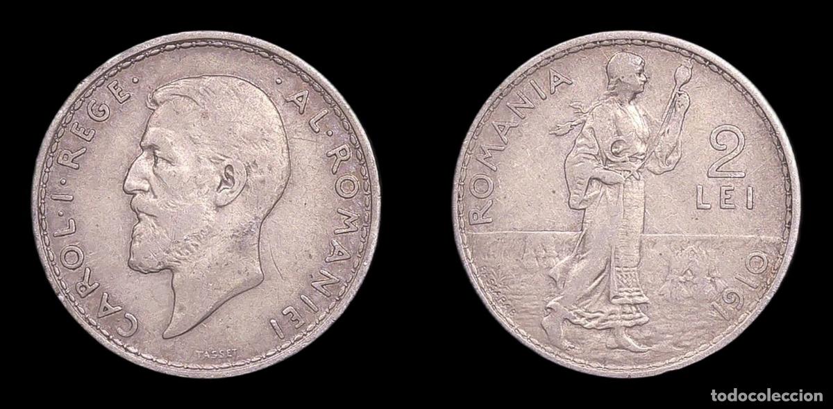 Monedas antiguas de Europa: RUMANIA ROMANIA CAROL I 2 LEI 1910 MBC PLATA