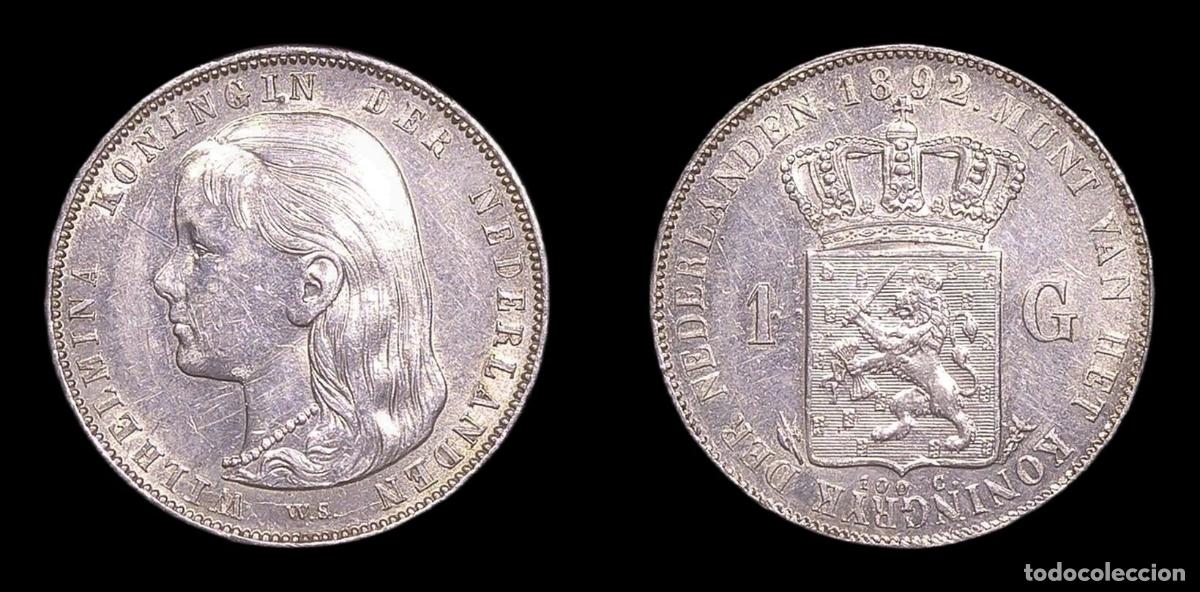 Monedas antiguas de Europa: PAISES BAJOS NETHERLANDS WILHELMINA 1 GULDEN 1892 EBC- PLATA