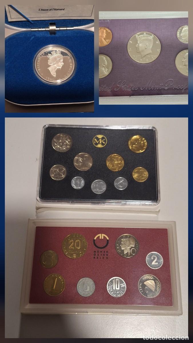 Monedas antiguas de Europa: Lote de 3 juegos de monedas, una de ellas de plata.