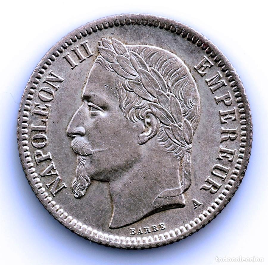 Monedas antiguas de Europa: SC-Francia-Napole&oacute;n III 1 Franco 1866 A Paris. EBC/XF Plata 5 g. Brillo original
