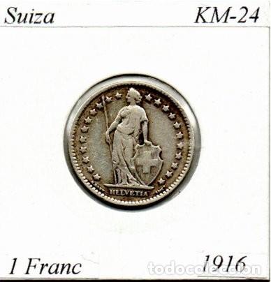 Monedas antiguas de Europa: SUIZA 1916,1 FRANC, KM-24, AG, MBC; 7,95 &euro; 1