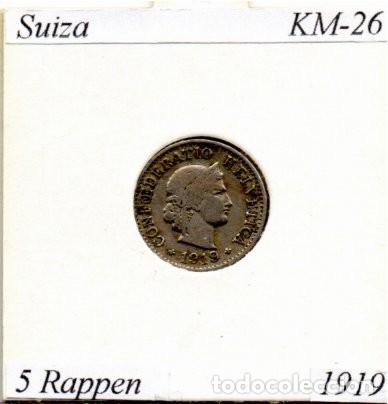 Monedas antiguas de Europa: SUIZA 1919, 5 RAPPEN, KM-26, CU-AL-NI; 2,95 &euro; 1