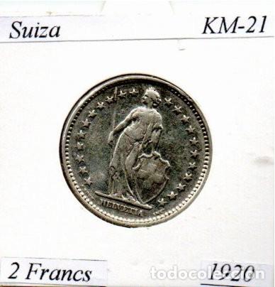 Monedas antiguas de Europa: SUIZA 1920, 2 FRANCS, KM-21, AG, EBC; 11,95 &euro; 1