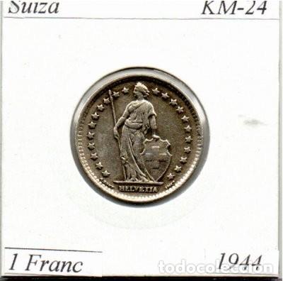 Monedas antiguas de Europa: SUIZA 1944, 1 FRANC, KM-24, AG, EBC; 7,95 &euro; 1
