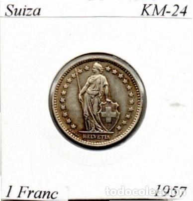 Monedas antiguas de Europa: SUIZA 1957, 1 FRANC, KM-24, AG, MBC; 7,95 &euro; 1