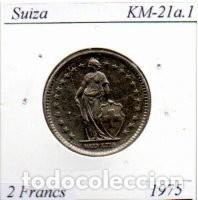Monedas antiguas de Europa: SUIZA 1975, 2 FRANCS, KM-21a.1, MBC; 1,25 &euro; 1