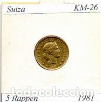Monedas antiguas de Europa: SUIZA 1981, 5 RAPPEN, KM-26, SC; 1,25 &euro; 1