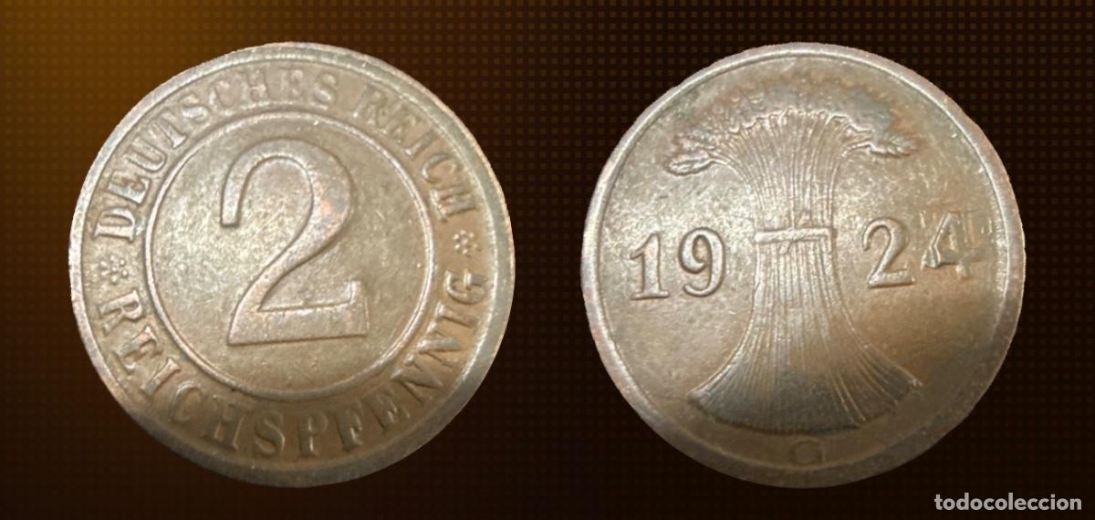 Monedas antiguas de Europa: Alemania 2 reichspfennig &middot; 1924-G