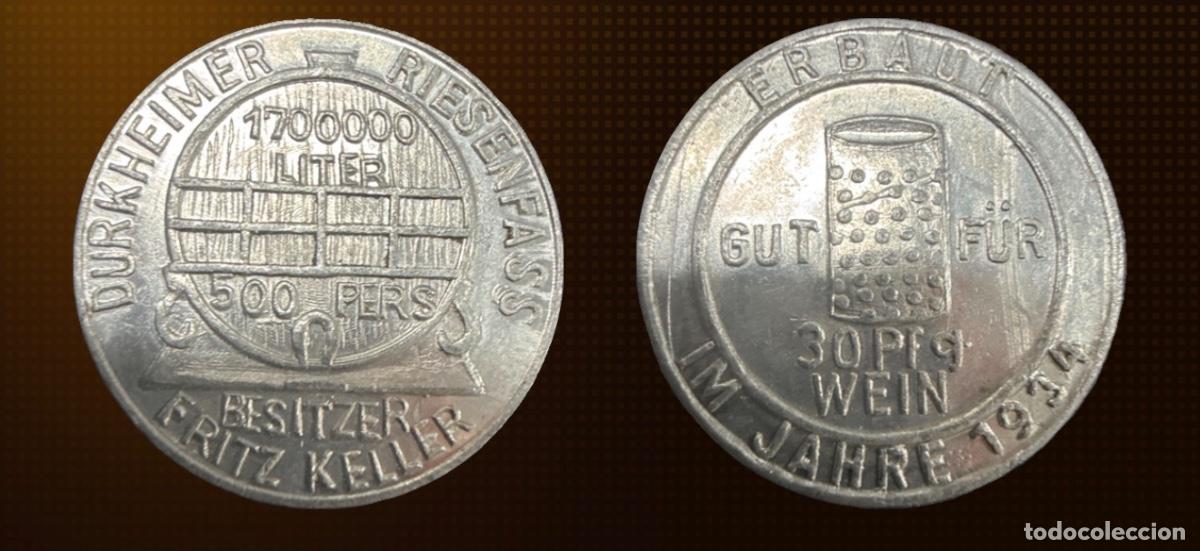 Monedas antiguas de Europa: Ficha de Vino D&uuml;rkheimer Riesenfass 1934