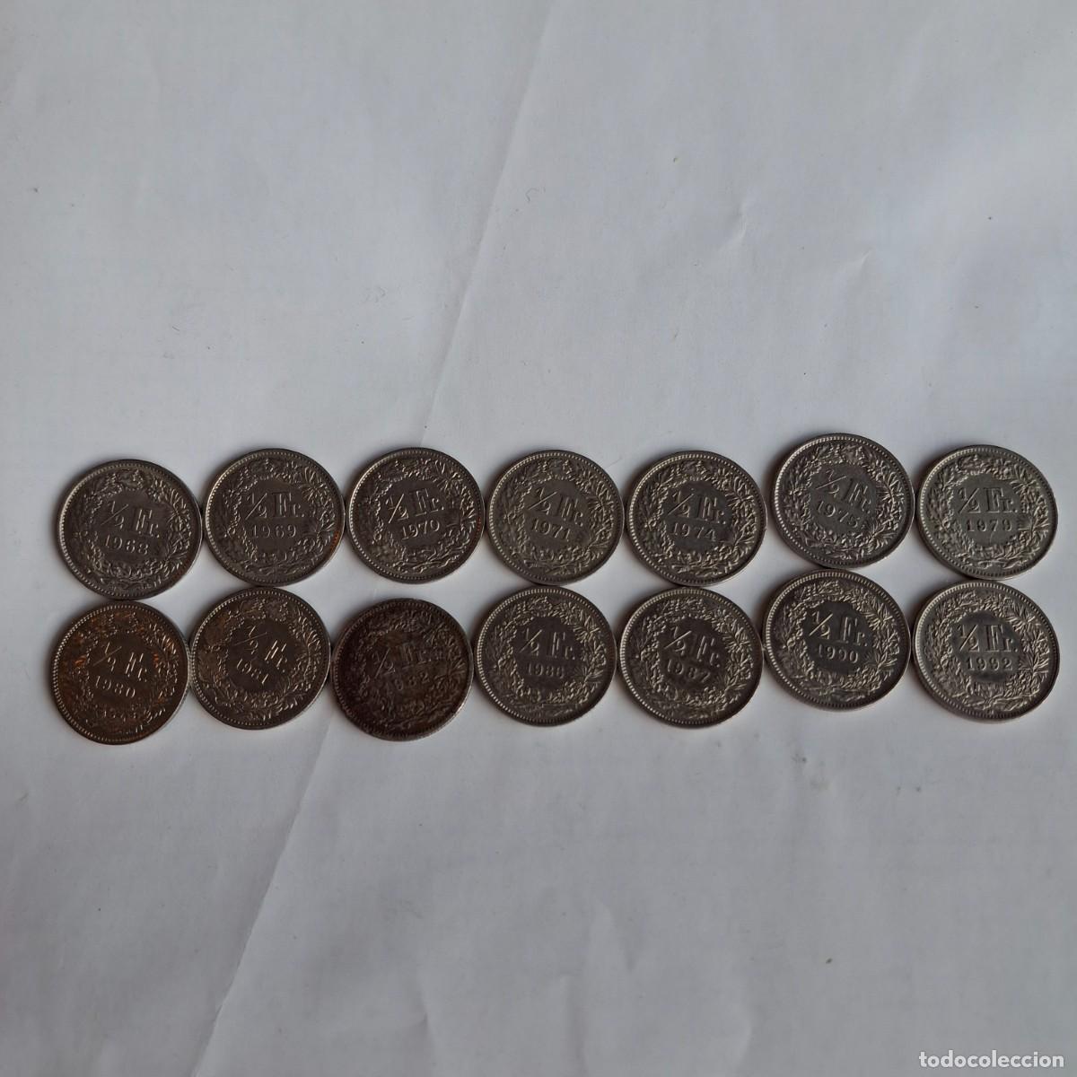 Monedas antiguas de Europa: Lote 14 Monedas de &frac12; Franco Suizo (7,50 CHF Facial) - A&ntilde;os 1968-1992