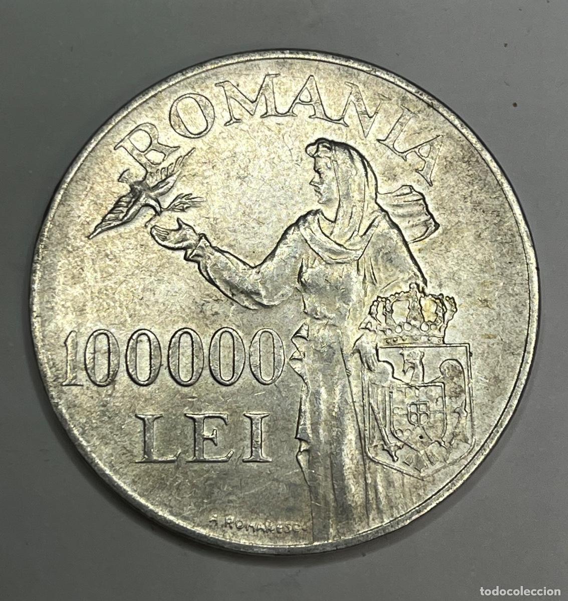 Monedas antiguas de Europa: Rumania moneda plata 100.000 Lei 1946