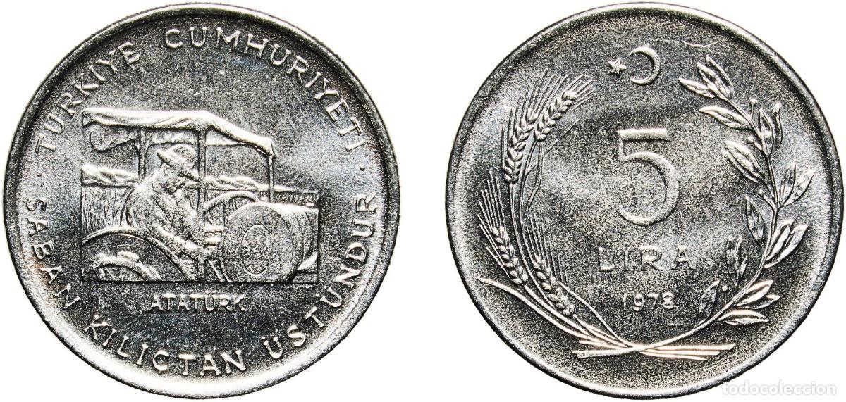 Monedas antiguas de Europa: Turkey Republic 1978 5 Lira (FAO) Acmonital (79.15-80.65% Iron, 0.14% Carbon, 17.5-19% Chromium, 0.