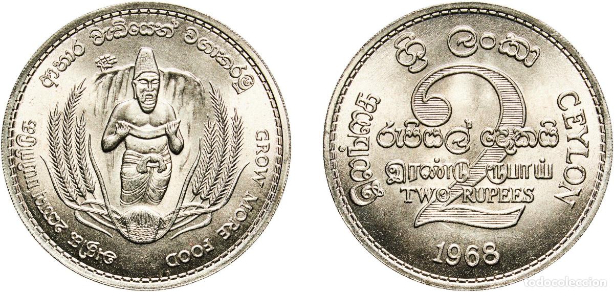 Monedas antiguas de Europa: Sri Lanka Ceylon (1597-1972) British Ceylon colony 1968 2 Rupees - Elizabeth II (FAO) Copper-nickel