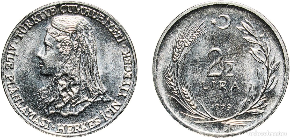 Monedas antiguas de Europa: Turkey Republic 1979 2&frac12; Lira (FAO) Stainless steel (79.15-80.65% Iron, 0.14% Carbon, 17.5-19% Chrom
