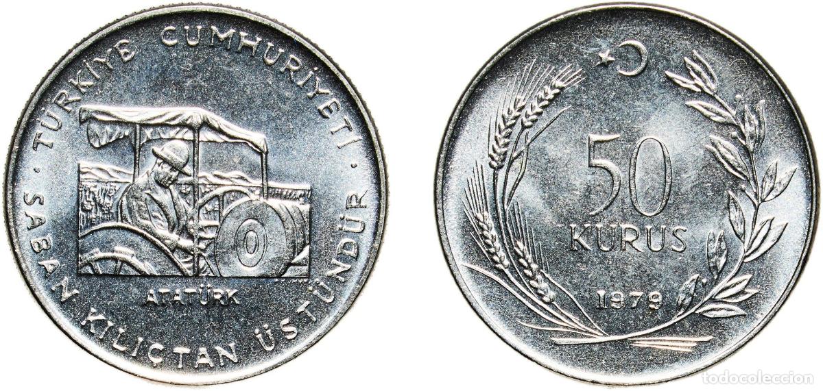 Monedas antiguas de Europa: Turkey Republic 1979 50 Kuruş (FAO) Acmonital (79.15-80.65% Iron, 0.14% Carbon, 17.5-19% Chromium,
