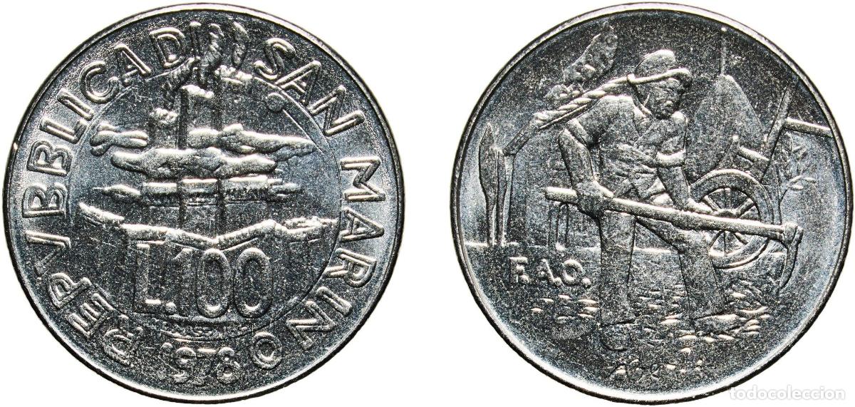 Monedas antiguas de Europa: San Marino Republic 1978 R 100 Lire (FAO) Acmonital Rome Mint (745000) 7.96g UNC KM 82