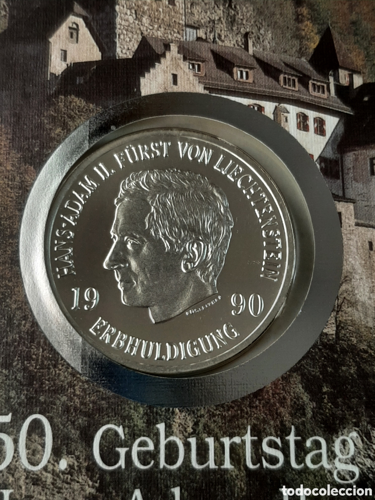 Monedas antiguas de Europa: LIECHTENSTEIN 10 FRANCOS 1990 PLATA + SELLO DE 3'40 FRANCOS PACK ORIGINAL SIN ABRIR
