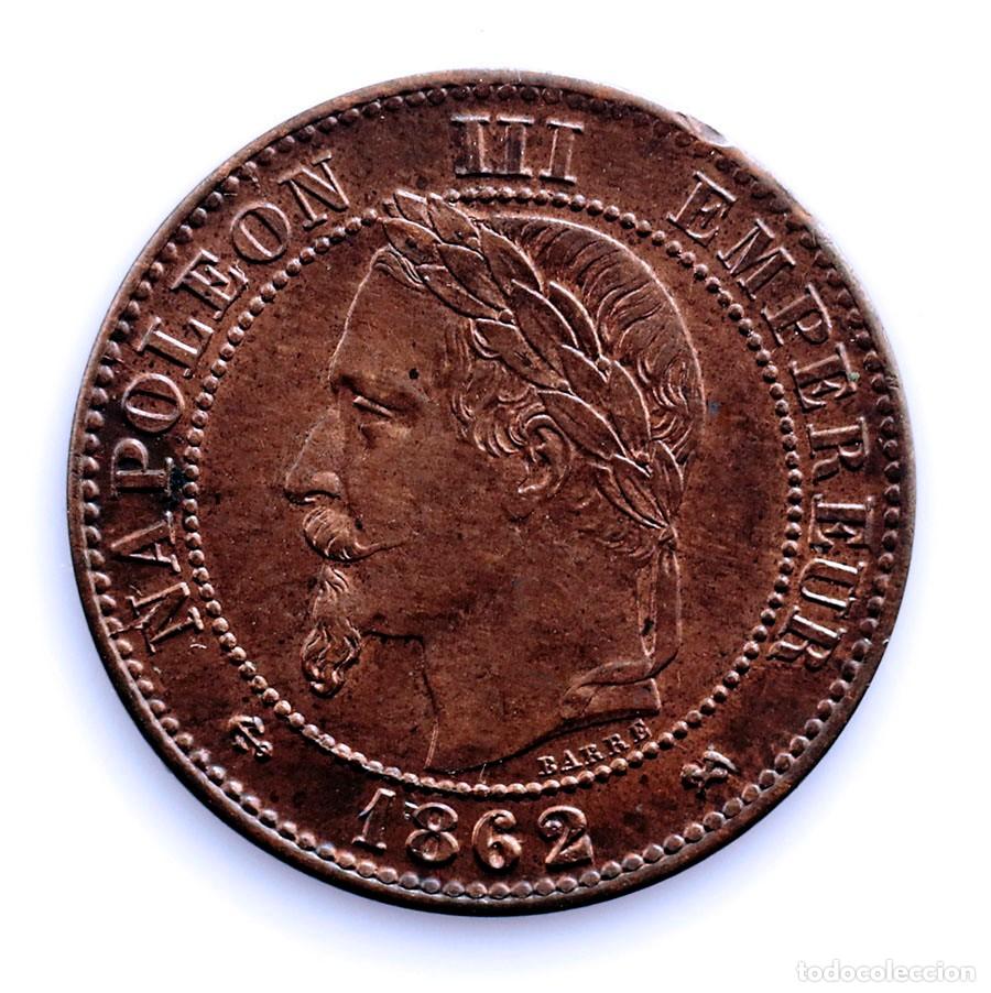 Monedas antiguas de Europa: SC-Francia-Napole&oacute;n III. 2 Centimes 1862 K Burdeos. EBC/XF Cobre 2 g.