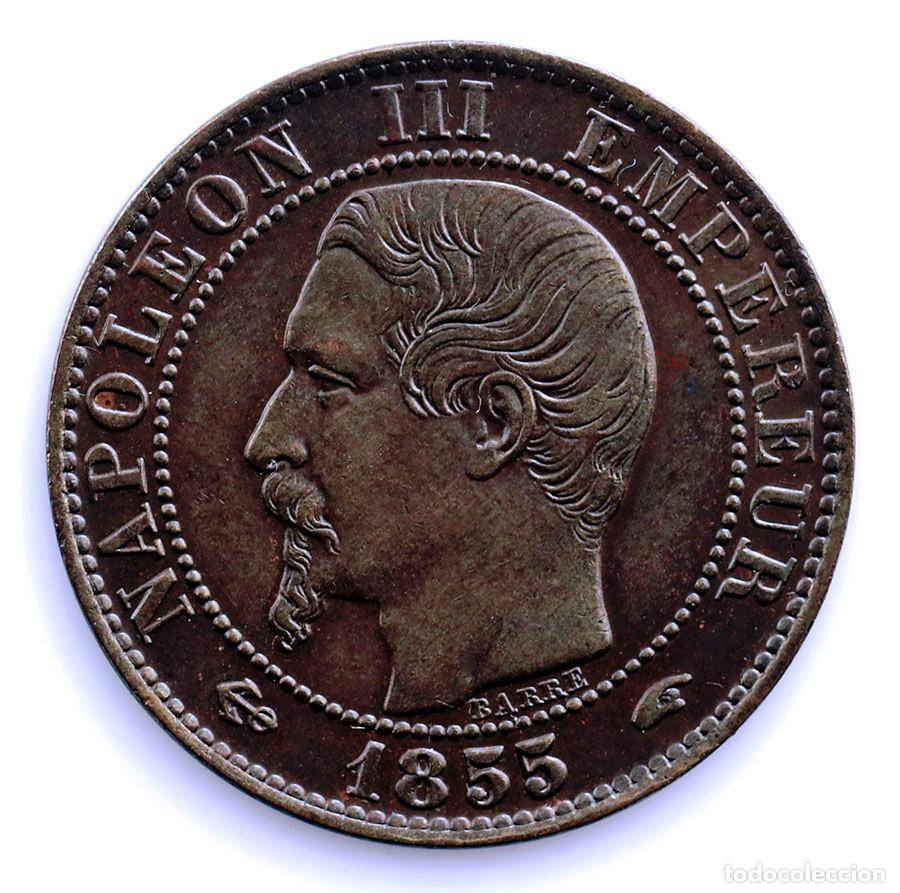 Monedas antiguas de Europa: SC-Francia-Napole&oacute;n III. 5 Centimes 1855 A Paris. EBC-/XF- Cobre 5 g.
