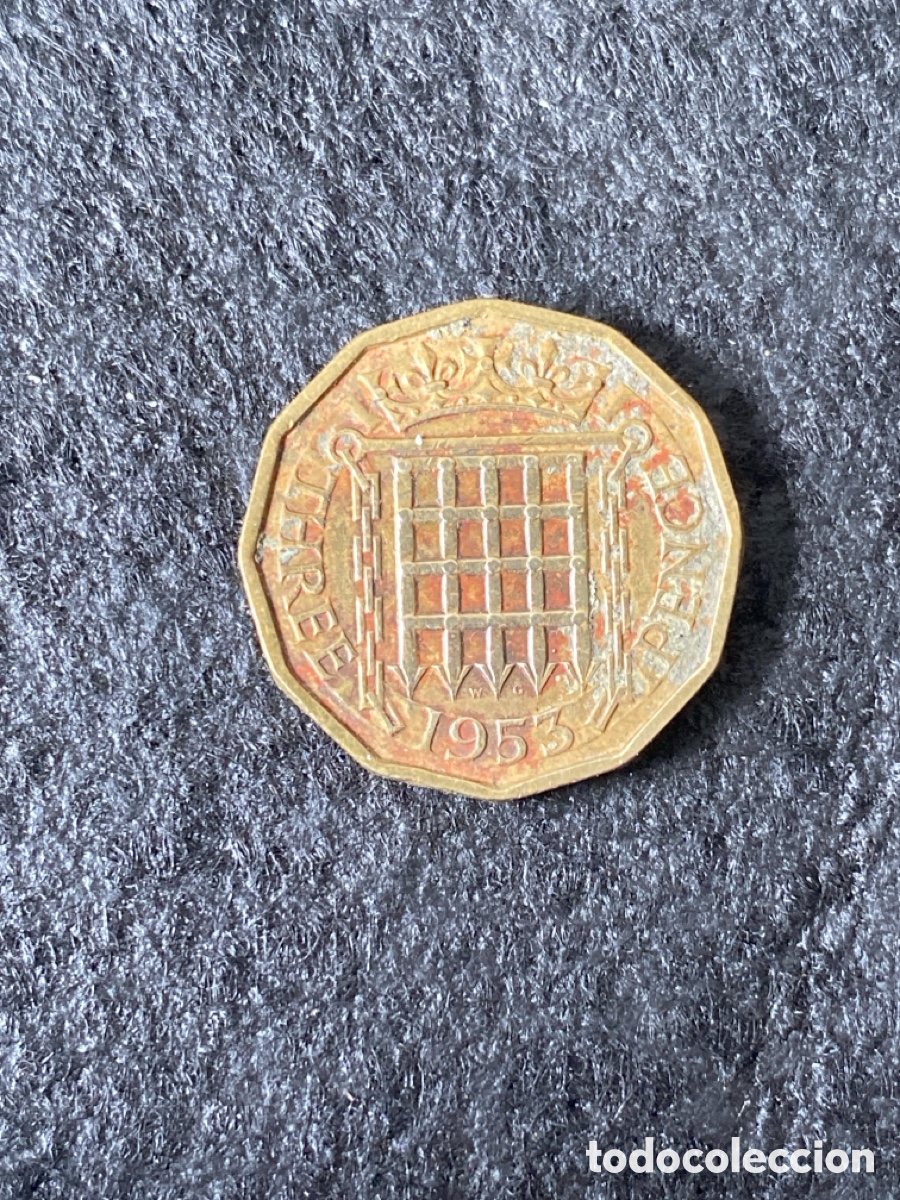 Monedas antiguas de Europa: Moneda tres peniques 1953