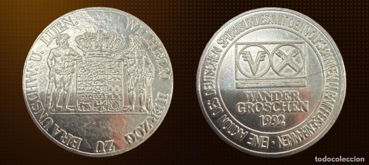 Monedas antiguas de Europa: Medalla de los bancos populares &laquo;Penique viajero&raquo;, **1992**. Fuentes