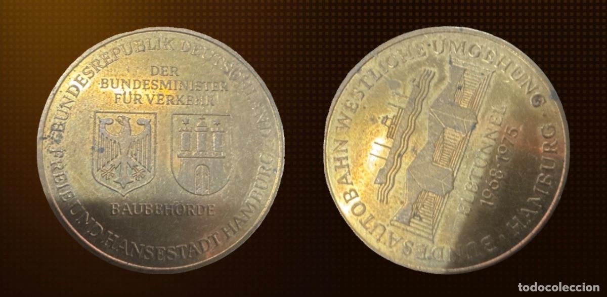 Monedas antiguas de Europa: Medalla Conmemorativa T&uacute;nel del Elba Hamburgo 1975