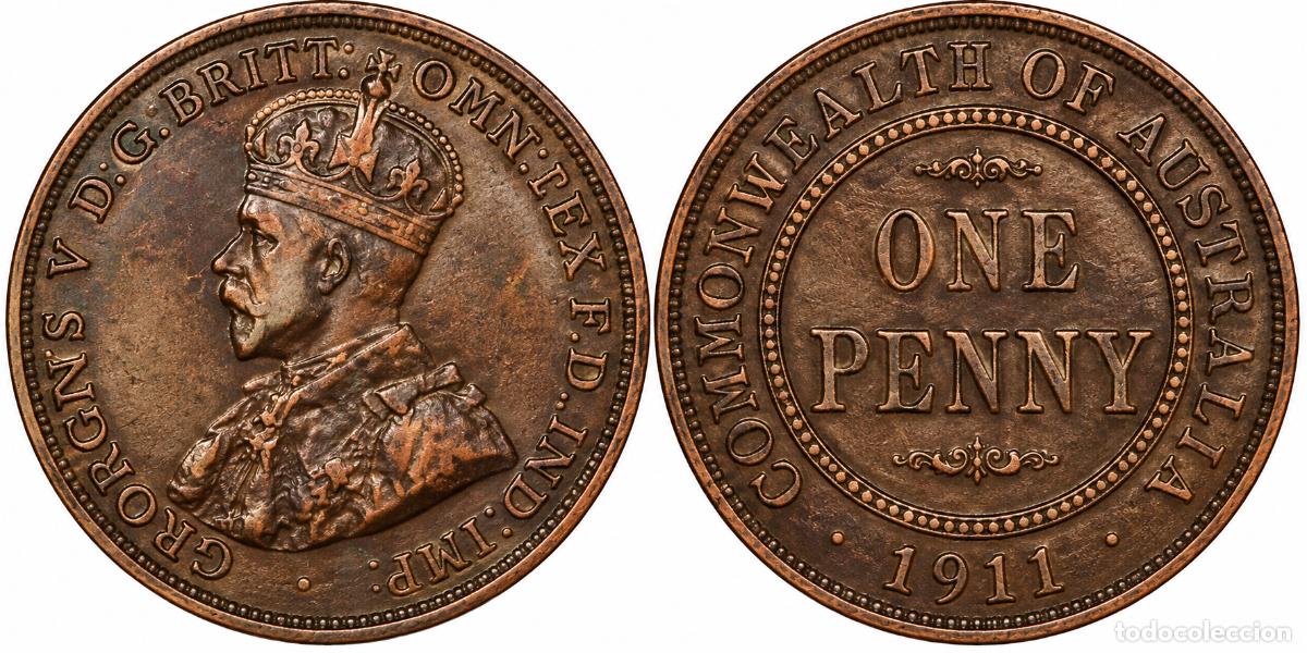 Monedas antiguas de Europa: AUSTRALIA &ndash; 1 PENNY 1911 &ndash; JORGE V &ndash; BRONCE &ndash; LONDRES &ndash; KM 22 &ndash; MBC