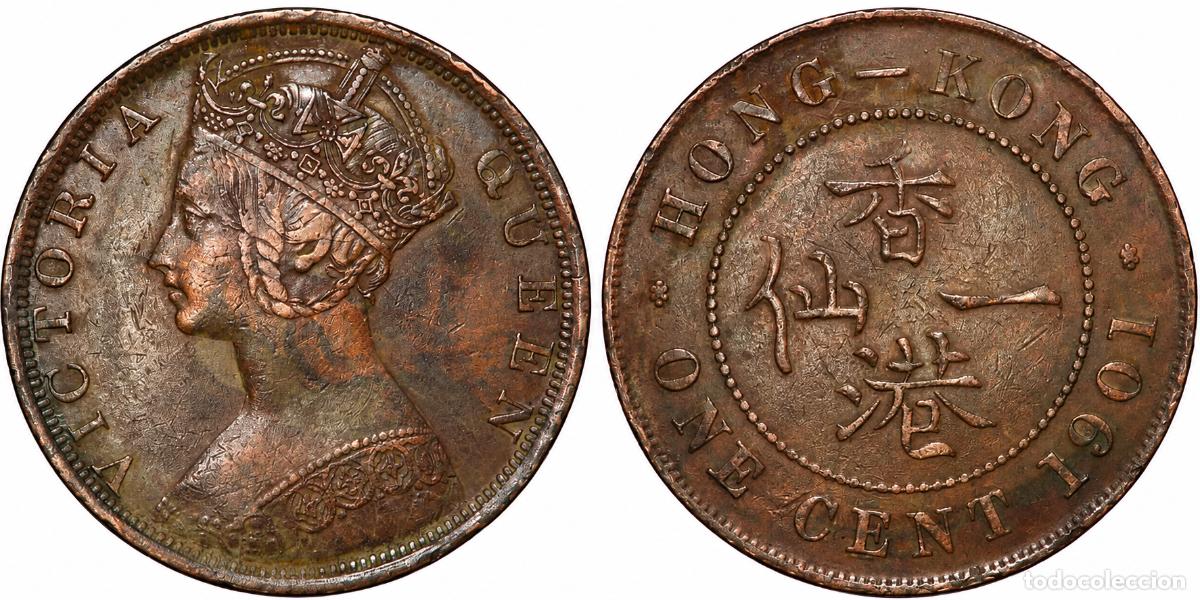 Monedas antiguas de Europa: HONG KONG &ndash; 1 CENTAVO 1901 &ndash; REINA VICTORIA &ndash; BRONCE &ndash; LONDRES &ndash; KM 4.1