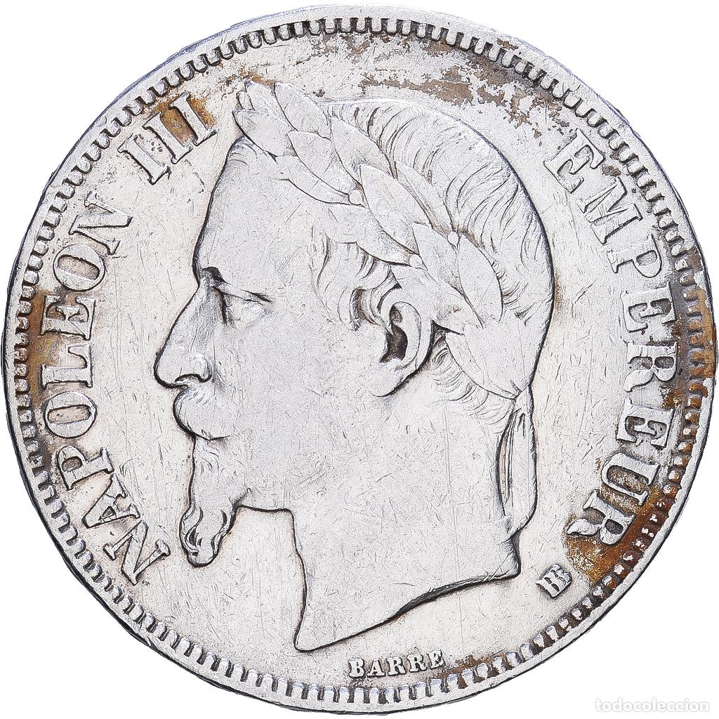 Monedas antiguas de Europa: [#1552472] Francia, Napoleon III, 5 Francs, 1868, Strasbourg, Plata, BC+, Gadoury:739