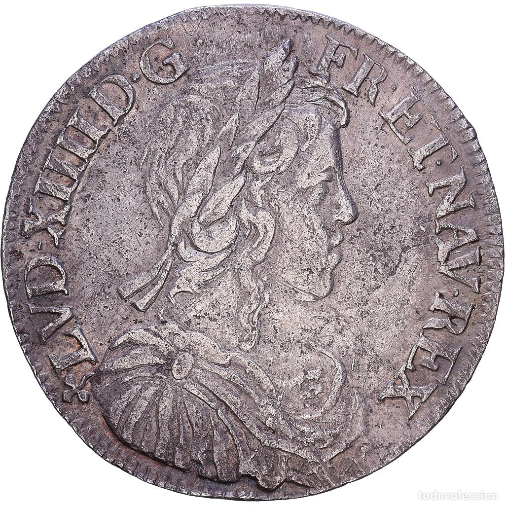 Monedas antiguas de Europa: [#982558] Francia, Louis XIV, 1/2 &Eacute;cu &agrave; la m&egrave;che longue, 1651, Angers, Plata, MBC